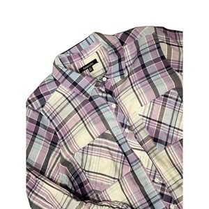 Women's Relativity Long Sleeve Button Front Classic‎ Purple Plaid Shirt 2XL #151